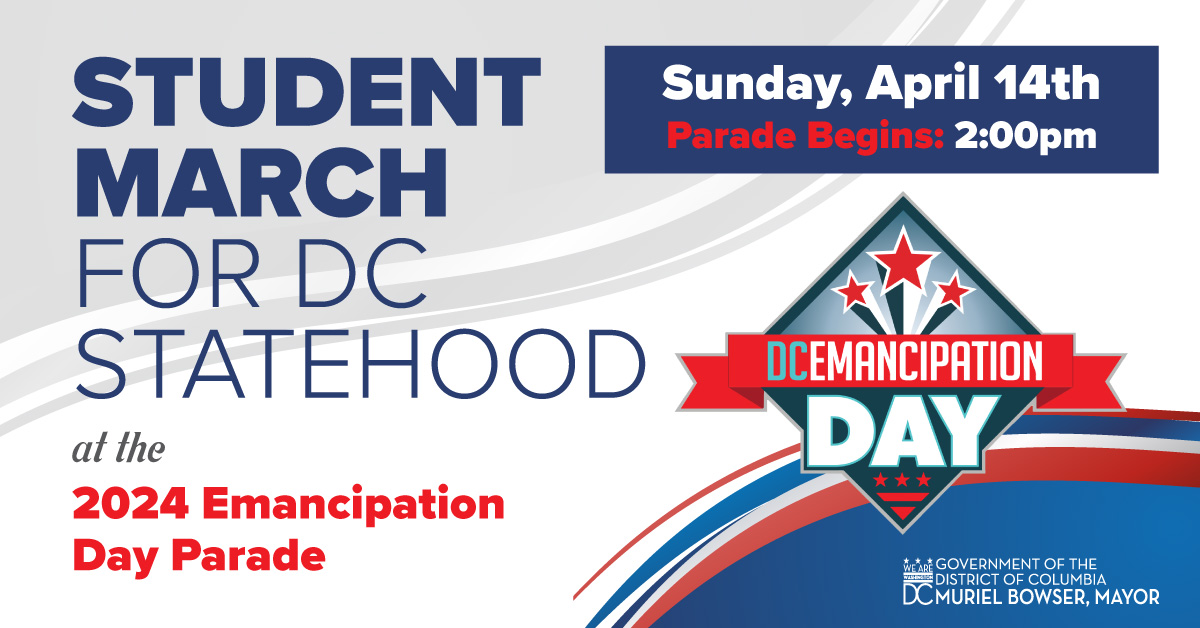 Sign up today to march for DC Statehood in the Emancipation Day Parade on April 14th. Your voice matters #DCStatehood #DCEmancipationDay2024 eventbrite.com/e/student-marc…