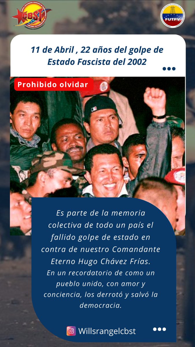 WillsRangelCBST's tweet photo. Prohibido Olvidar #22AñosDeDignidad 

La respuesta del Pueblo fue contundente! Y será así siempre la respuesta de nuestra digna Patria 🇻🇪

@chavezcandanga 
@NicolasMaduro 
@delcyrodriguezv 
@cbolivariana 
@jorgerpsuv https://t.co/tZ0xJYKk8o