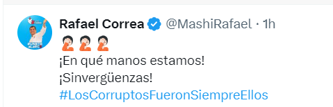 TRAICIÓN A LA PATRIA En declaraciones a @eluniversocom, la ministra de Trabajo, Ivonne Núñez, confirma que denunció al expresidente Rafael Correa por el delito de traición a la patria, tipificado en el artículo 353 del COIP, y solicita la suspensión de sus redes sociales.…