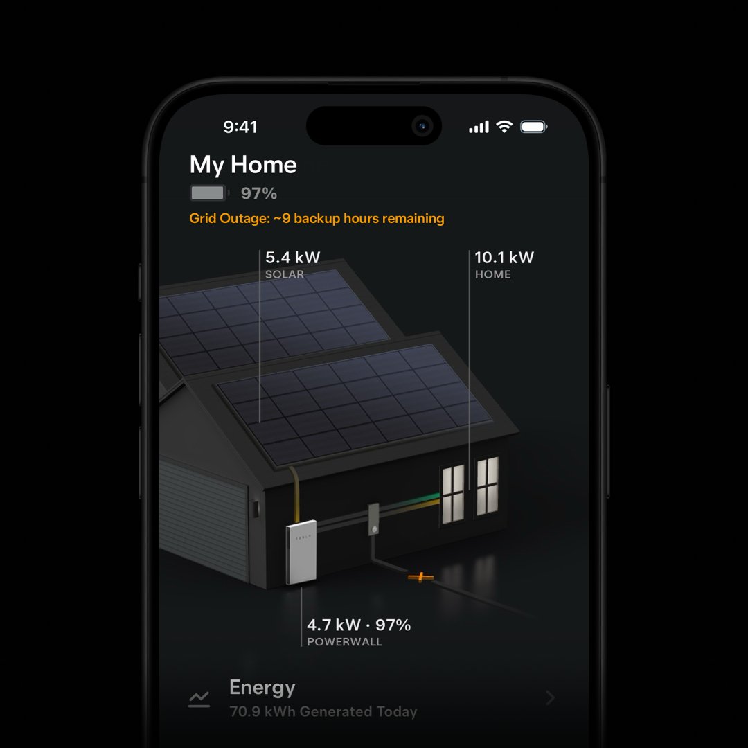 During a grid outage, Powerwall and the Tesla app will keep you connected and updated with an overview of your home's backup system → ts.la/aunzgetconnect…