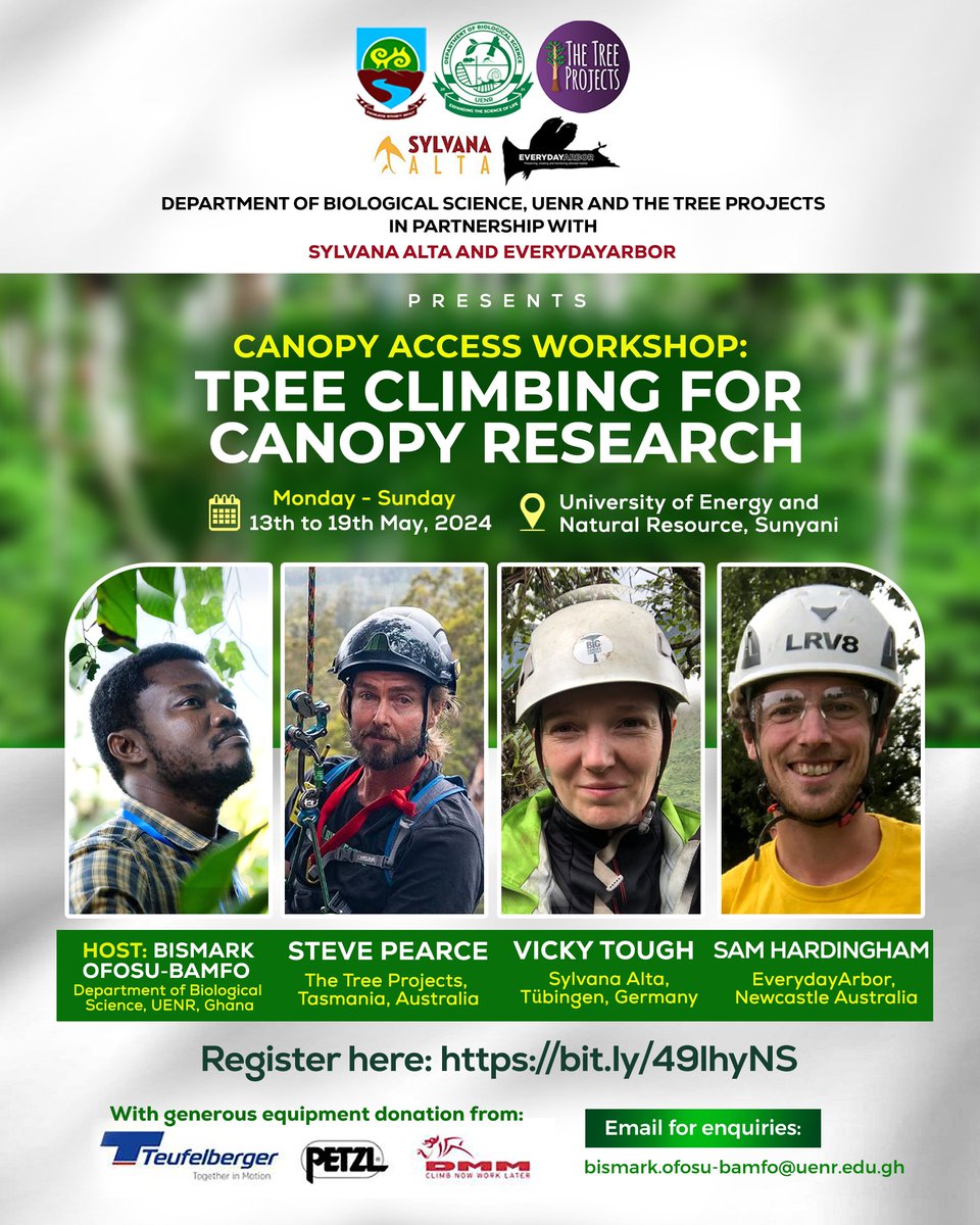 Please register for our Canopy Access Workshop: bit.ly/49lhyNS. With only 12 slots, our priority is for research students based in Ghana&amp;West Africa.