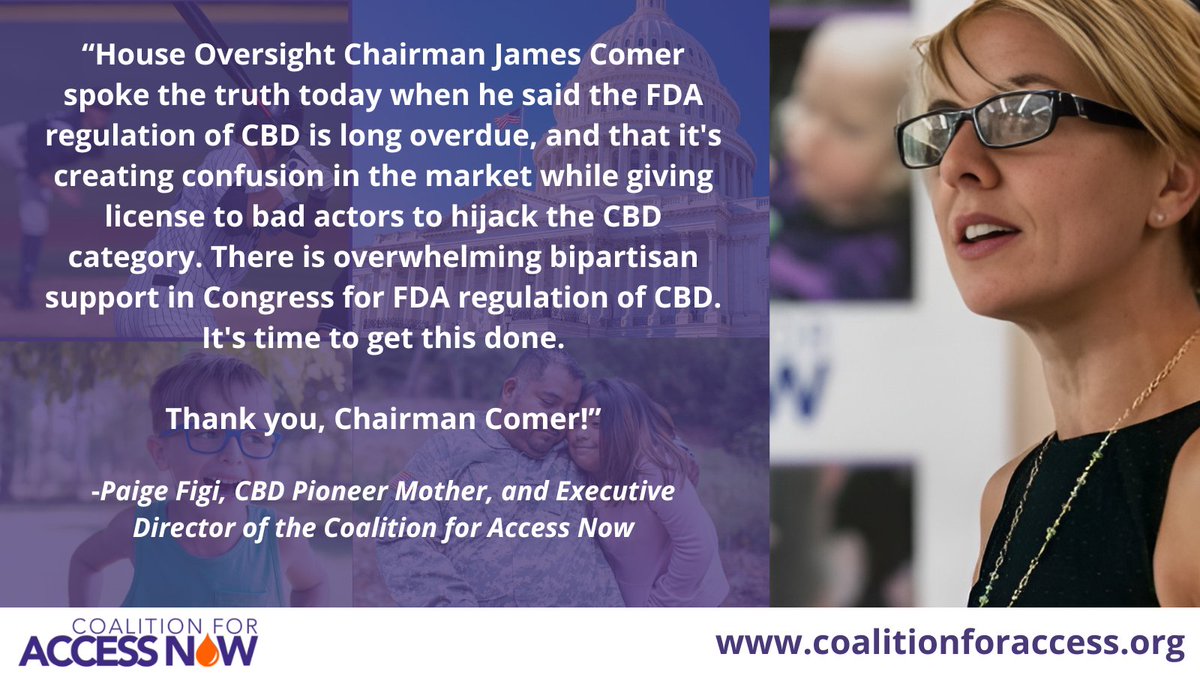 .@GOPoversight Chairman @RepJamesComer spoke the truth today when he said the FDA regulation of CBD is long overdue. @paigefigi says there is overwhelming bipartisan support in Congress to get this done!