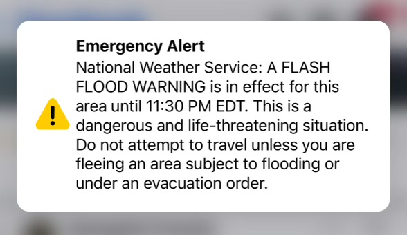 ‼️ Per NWS Flash Flood warning in effect for the Kanawha County area until 11:30 PM. This is a dangerous and life-threatening situation.