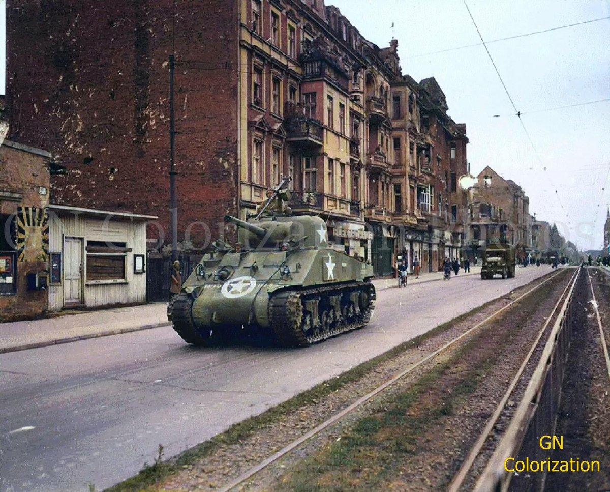 Sherman tank from the Second Armored Division in Berlin, 1945.

#history #ww2 #wwii #worldwar2 #ww2incolour #secondworldwar #ww2incolor #ww2colorized #ww2colourised #tank #tanks #army #usarmy