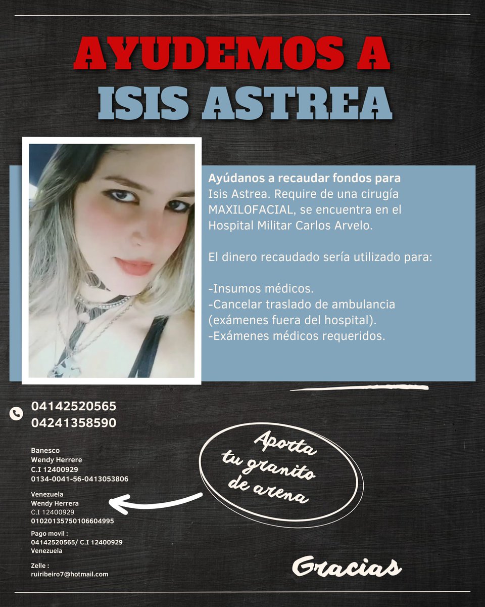 ‼️Ayudemos a Isis Astrea‼️ Se encuentra ingresada en el Hospital Militar y requiere de una cirugía maxilofacial. Compartamos este post, para que pueda llegar a más personas🙏🏼
