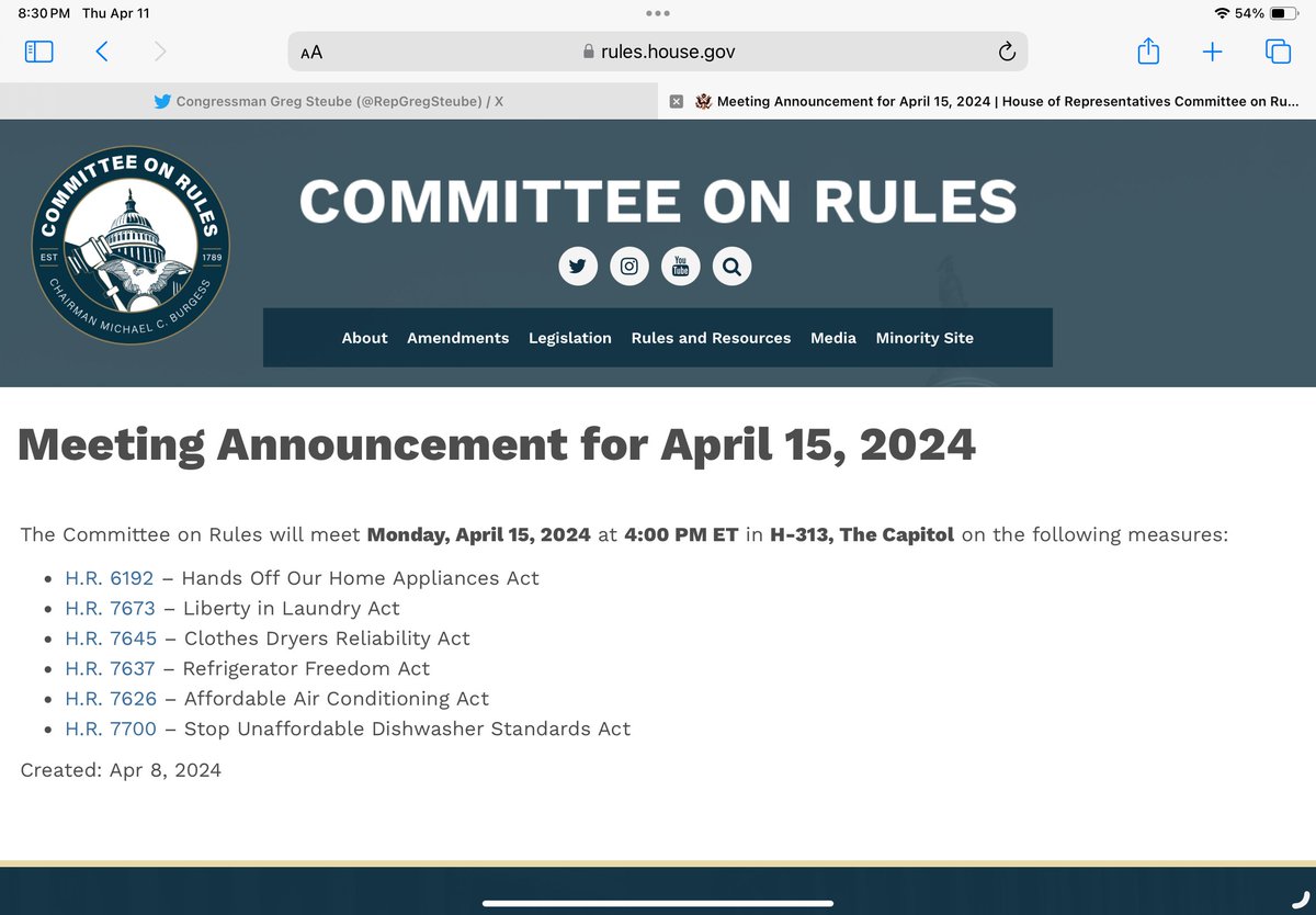 @RepGregSteube While Mr. Steube is getting his mic time on Fox, the House Rules committee put out a rigorous meeting schedule for next week. I wish I was kidding.
rules.house.gov