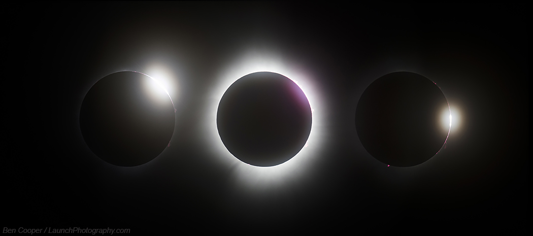 Totality & diamond rings from our viewing location in Montreal, Quebec. The slightly ethereal look and color came from the very thin cirrus clouds at our viewing location, making this eclipse slightly different than all my previous ones. launchphotography.com/Solar_Eclipse_…
