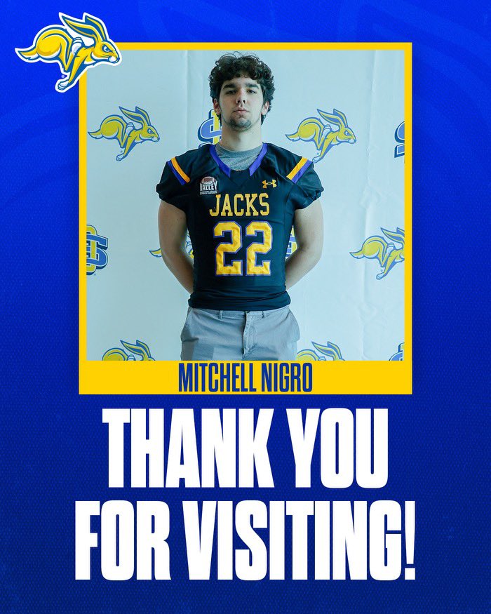 Mitchell Nigro (@mitchellnigro25) on Twitter photo Thank you <a href="/GoJacksFB/">SDSU Football</a> for the junior day visit! Looking forward to get out there for camp! <a href="/CoachRyanOlson/">Ryan Olson</a> @CoachTJLucas <a href="/CoachKlestinski/">Coach Keith Klestinski</a> <a href="/MJ_NFLDraft/">Mark Johnson</a> <a href="/PrepRedzoneWI/">Prep Redzone Wisconsin</a> Thank you <a href="/GoJacksFB/">SDSU Football</a> for the junior day visit! Looking forward to get out there for camp! <a href="/CoachRyanOlson/">Ryan Olson</a> @CoachTJLucas <a href="/CoachKlestinski/">Coach Keith Klestinski</a> <a href="/MJ_NFLDraft/">Mark Johnson</a> <a href="/PrepRedzoneWI/">Prep Redzone Wisconsin</a>