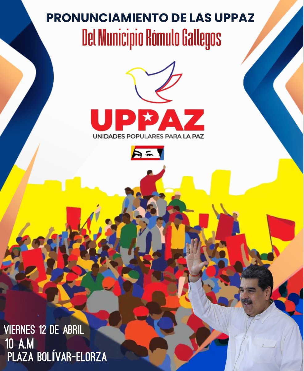 Las Unidades Populares Para la Paz (UPPAZ) y la militancia revolucionaria del municipio Rómulo Gallegos invitan al pronunciamiento en el marco de la defensa por la Paz y la Soberanía Venezolana contra el fascismo <a href="/NicolasMaduro/">Nicolás Maduro</a> <a href="/PartidoPSUV/">PSUV</a> <a href="/dcabellor/">Diosdado Cabello R</a> <a href="/eduardopiate2/">eduardo piñate</a>