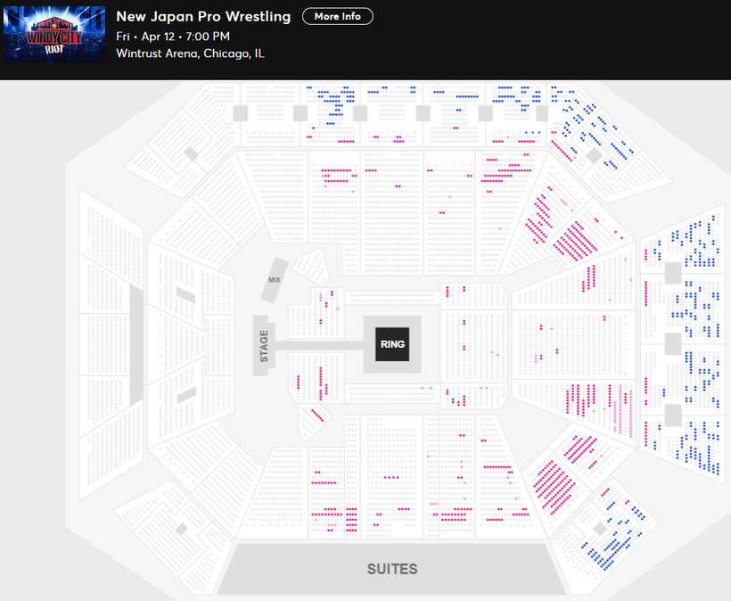 NJPW Windy City Riot Fri • Apr 12 • 7:00 PM Wintrust Arena, Chicago, IL Available Tickets: 491 Current Setup: 6,627 Tickets Distributed: 6,136 🏁 | Tomorrow night ⏮ | Last visit in area: Windy City Riot @ Odeum Expo Center (4/16/2022): 2,198 📢 | Tetsuya Naito vs Jon Moxley,…