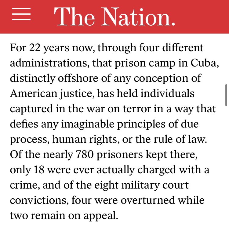 I have spent a decade opposite govt lawyers who believe themselves con law/intl law specialists, and yet fight vehemently to keep Guantanamo going. The legal and literal barbarism could never be justified, and gets harder every year. H/t @KarenGreenberg3 for this profound essay.