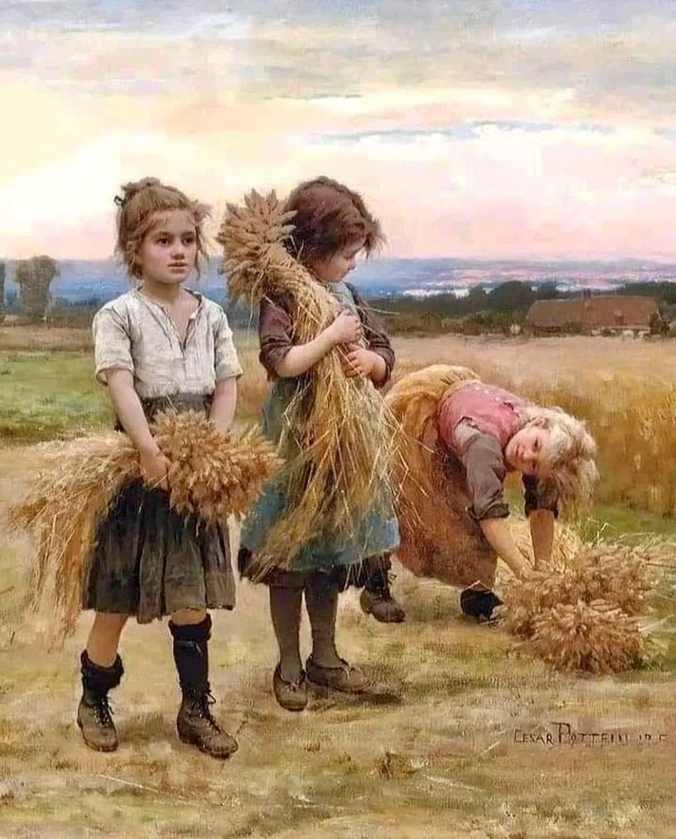 oil_paintiing The Young Harvesters by César Pattein ( 1850 - 1931 )