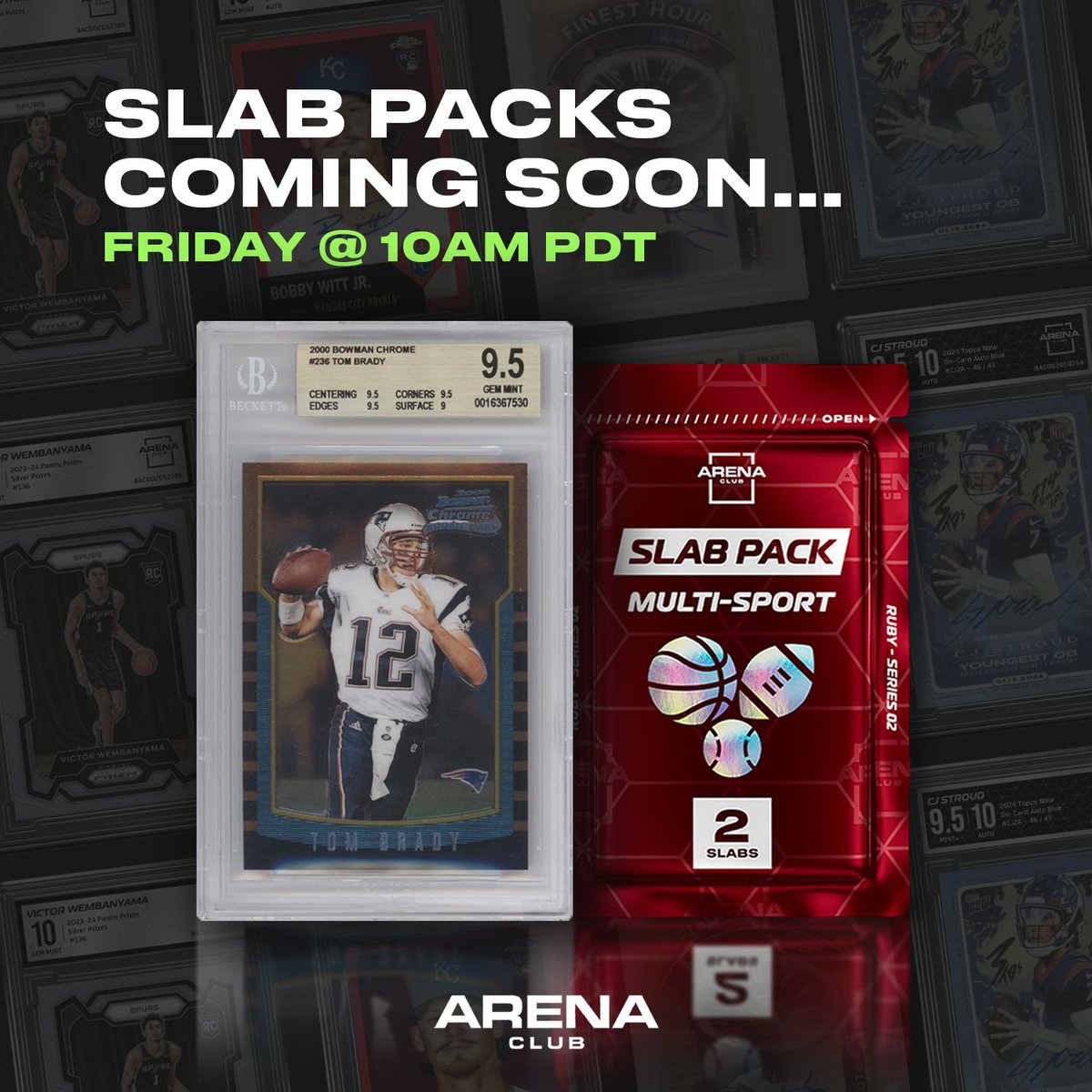 Who's ready for the drop on Friday at 10AM PT? 👀 🔥 What pack are you going to rip? 🤔 #slabpacks #arenaclub #whodoyoucollect