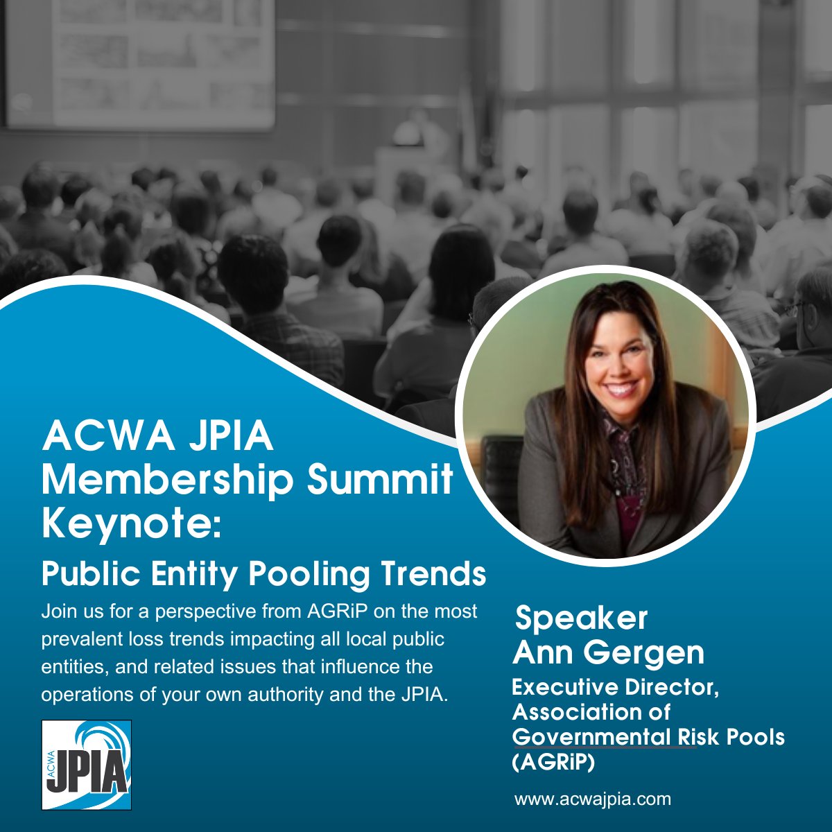 ACWAJPIA's tweet image. Register by 4/22/24 for @ACWAJPIA's upcoming Membership Summit! Ann Gergen, Executive Director of @powerofpooling will present a keynote on the most costly loss trends affecting public entities: acwajpia.com/membershipsumm…

#ACWAJPIA #CAWater #membershipmatters #BoardofDirectors