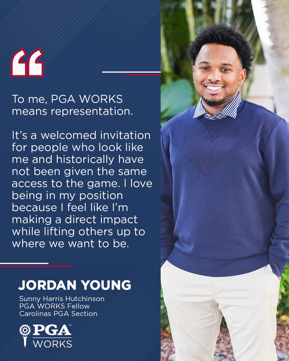 Creating a welcoming place for all.❤️ For Jordan Young, through his #PGAWORKS Fellowship he has shown others that anything is possible in golf. Now, he gets to make an impact everyday— on and off the course.💪🏼