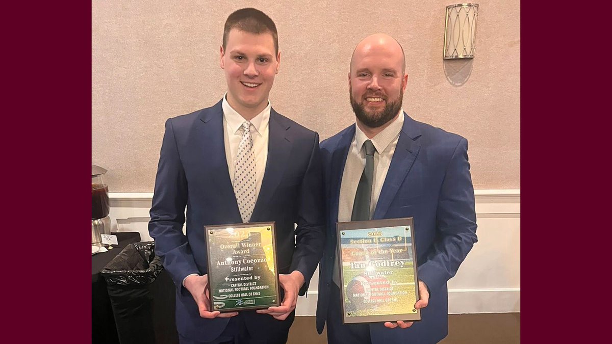 Congratulations to Stillwater High School senior Anthony Cocozzo on being named to the National Football Foundation &amp; College Hall of Fame!🎉 

Varsity football coach Ian Godfrey also received the Class D Coach of the Year award. Congratulations!