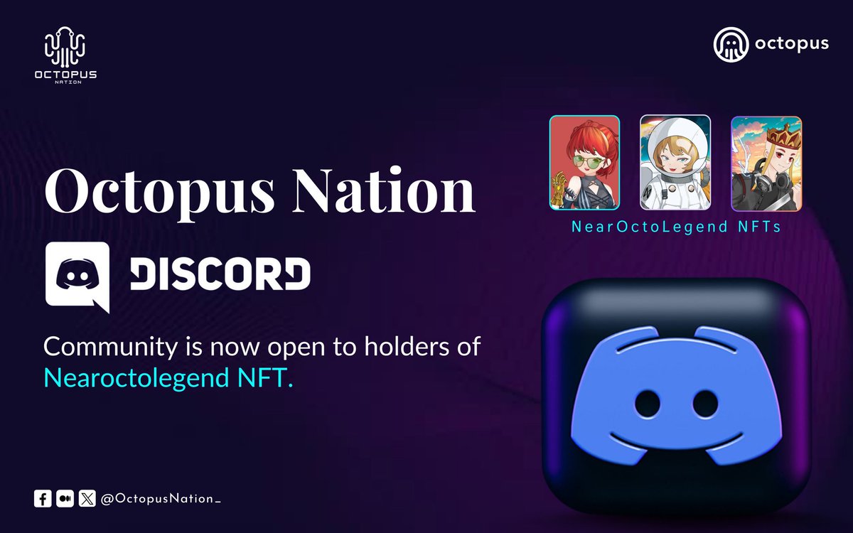 If you’re a #Nearoctolegend NFT holder, it’s time to join and be part of @OctopusNation community on Discord 🎁There will be room for opportunities, prizes, and the invaluable support of our thriving community! ✅Join Discord:discord.gg/HCCvYvtKG3 #OTTO #OCT $PARAM $BUBBLE