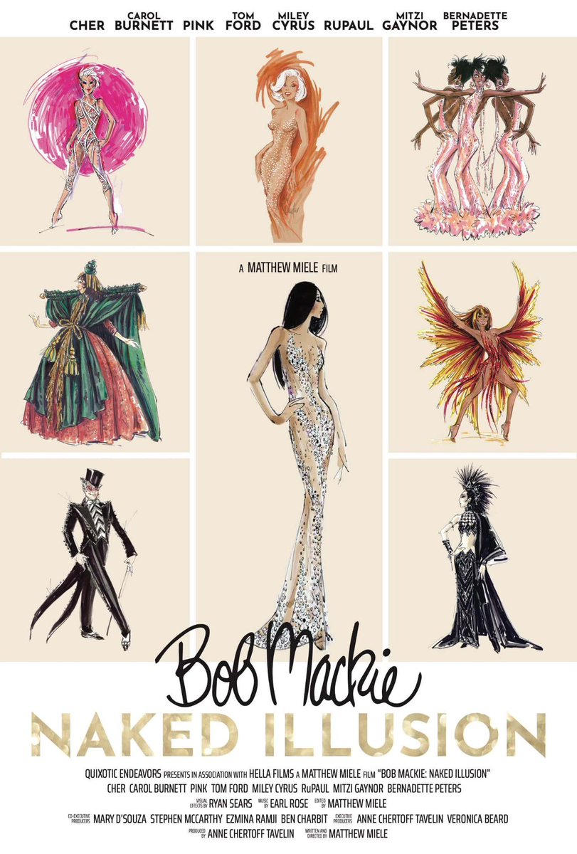 Bob Mackie film - Naked Illusion, premiering May 13, where Miley Cyrus will be also partwith legends like Cher, Pink, Tom Ford, Rupaul and more