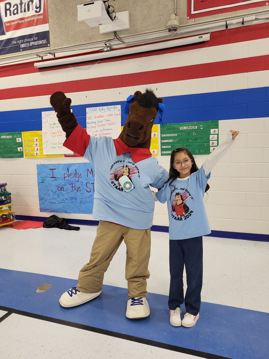 High Energy, Giant Smiles, and Fun, Fun, Fun this afternoon @Hilley_ES STAAR Rally. Our Mustangs are ready! Thank you @Socorro_HS drumline and color guard for joining us! Our teachers and student performances were amazing! Congrats to our T-Shirt design winner! @ssaucedo_HDHES