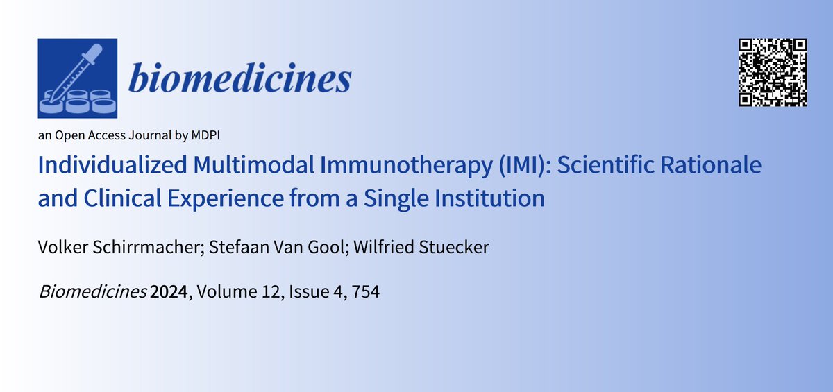 New Publication 📖
#immunotherapy 
#CancerResearch 

'An individual multimodal cancer immunotherapy strategy, IMI, is presented to combat the cancer intrinsic immune escape and immune suppressive mechanisms.'

by Prof. Volker Schirrmacher et al. 
↘️ mdpi.com/2227-9059/12/4…