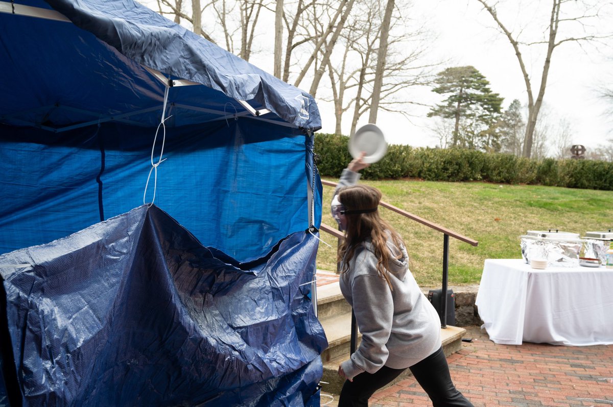 EC_Observer's tweet image. MULTIMEDIA - 
Yesterday Student Engagement held a plate smashing booth outside of Callahan to offer students a chance to relieve some stress. Students were encouraged to write on their plates as well. To view more exclusive images visit endicottobserver.com or use the QR code!