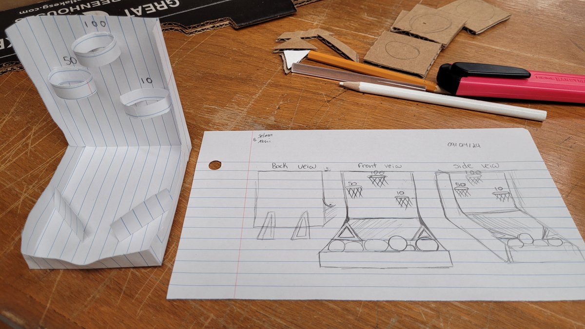 Another great example of a quick sketch and (paper) prototype from one of our Cardboard Carnival Teams in #hawksmakerspace. Super simple prototype build. Doesn't have to be fancy, just show what it will look like. Love it!