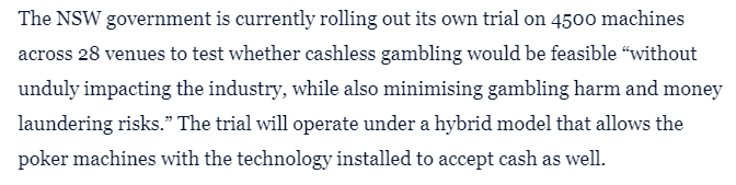 Clubs'n'pubs hold over the Minns Govt demonstrated by (unsurprising) dud industry cashless gaming trial. Govt trial has the same built-in fault. Doubt that's accidental. smh.com.au/national/nsw/t…