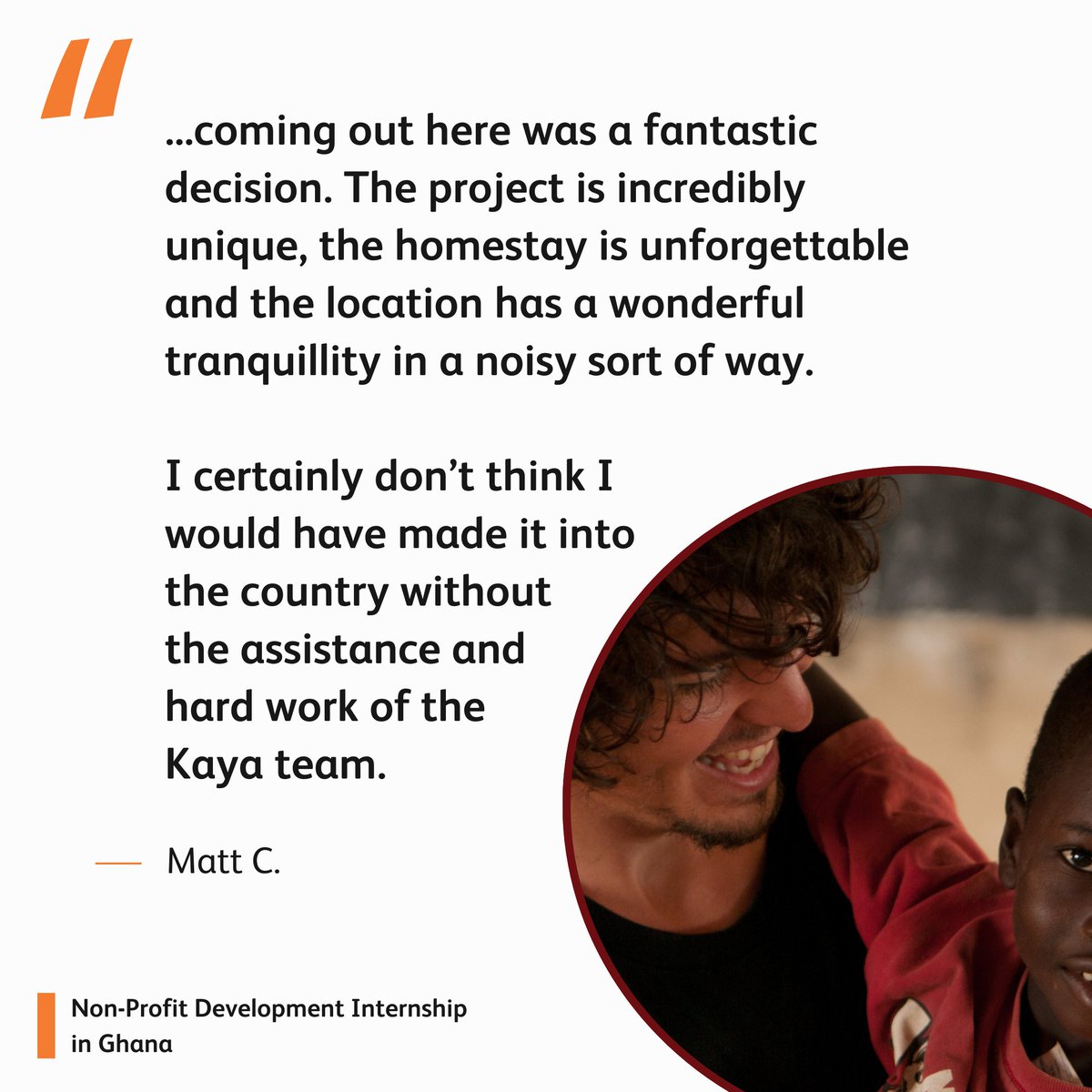 Our internships in Ghana are truly unique, and we'll help you get there every step of the way! Hear what Matt had to say about his Non-Profit Development Internship in Ghana. 

Check out all Ghana internships on our site 🙂 hubs.la/Q02sDCX40

#internshipawareness #kaya
