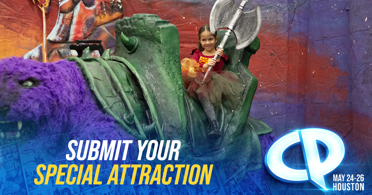 Be the master of the Comicpalooza universe when you submit your own special attraction. Let your imagination soar, and roar as well! Submit at bit.ly/3SQ1WNa #CP2024 #SpecialAttractions 📸: Michael Lucio