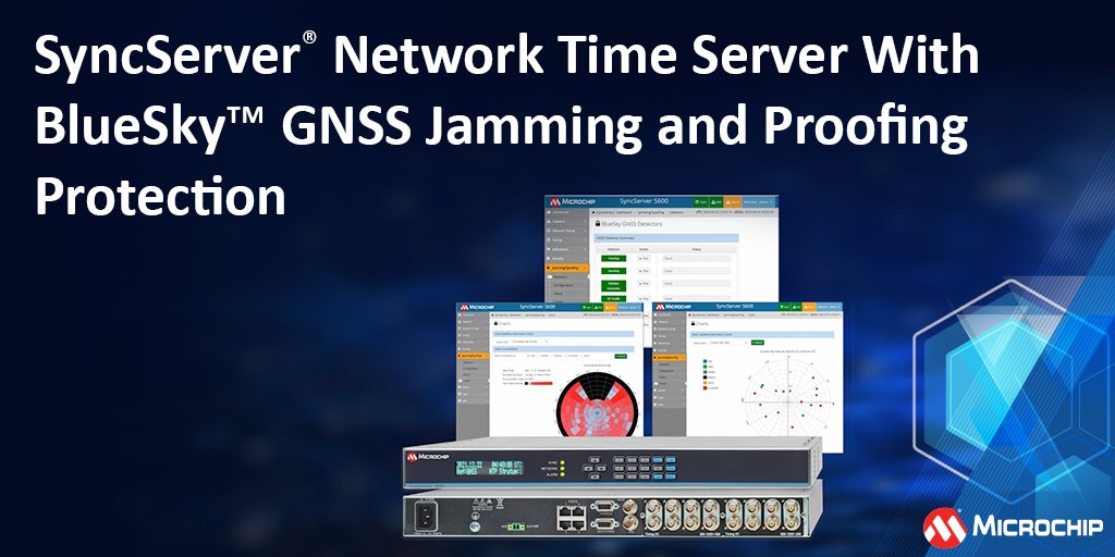 The SyncServer® NTP/PTP network time server with BlueSky™ technology detects GNSS jamming and spoofing related anomalies in real time to protect essential time and frequency outputs. mchp.us/3UUOhWx #NTP #PTP #timeserver