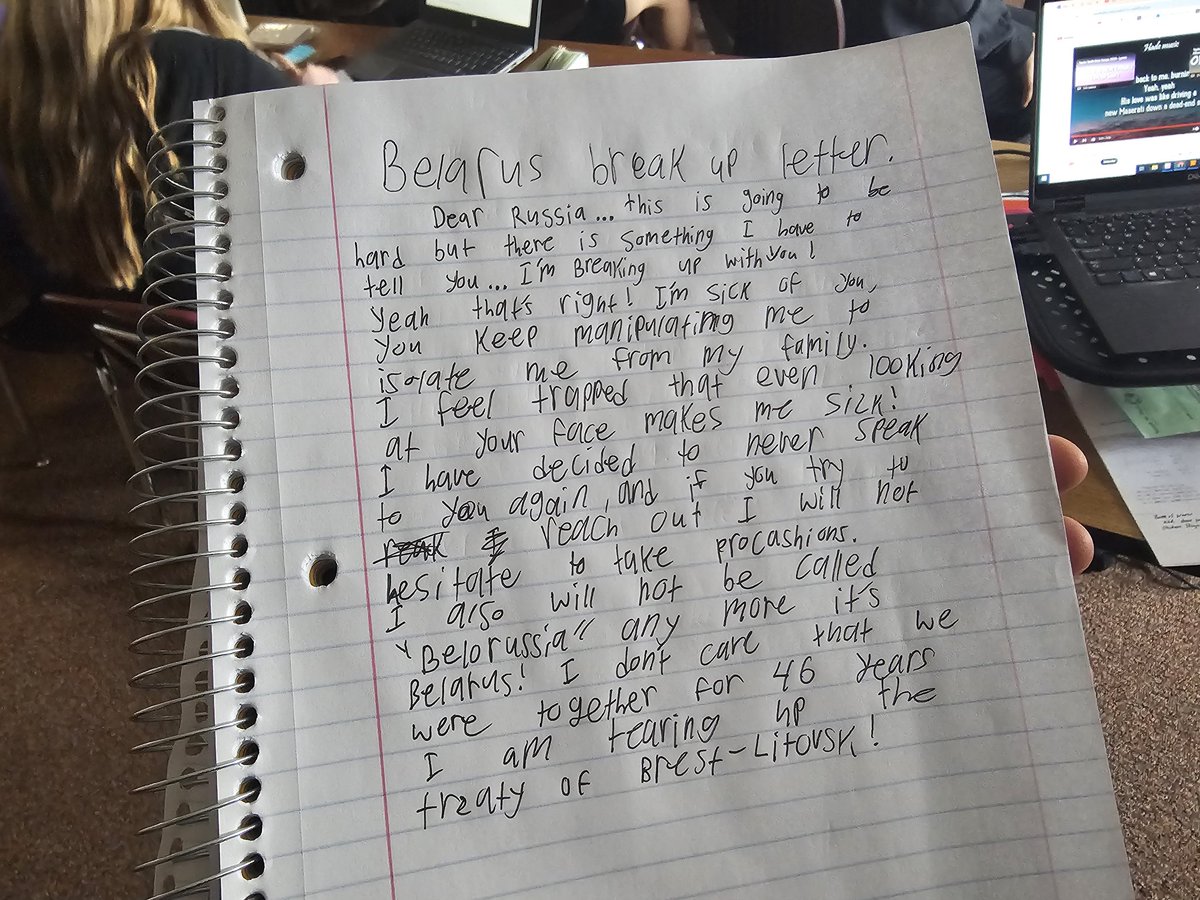 My students are learning about the Society Union's breakup, & I've been having fun correlating every Taylor Swift 🎶 song to historic events during the USSR's 70 years. My students are writing breakup letters. They have a great start & I can't wait to see more historic context.