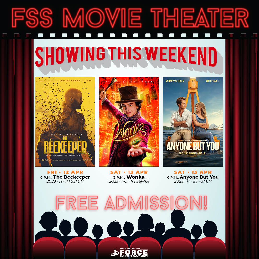 🎥🎥🍿🍿Popcorn? Check. Soda? Check. Awesome movies? Double-check! 
 #TeamKirtland, spend your weekend at #FSSMovieTheater and enjoy the best films in town with friends and family! 🎥🎥🍿🍿

To see trailers 👉kirtlandforcesupport.com/fss-movie-thea…

 #377FSS #KirtlandForceSupport #FssActivities