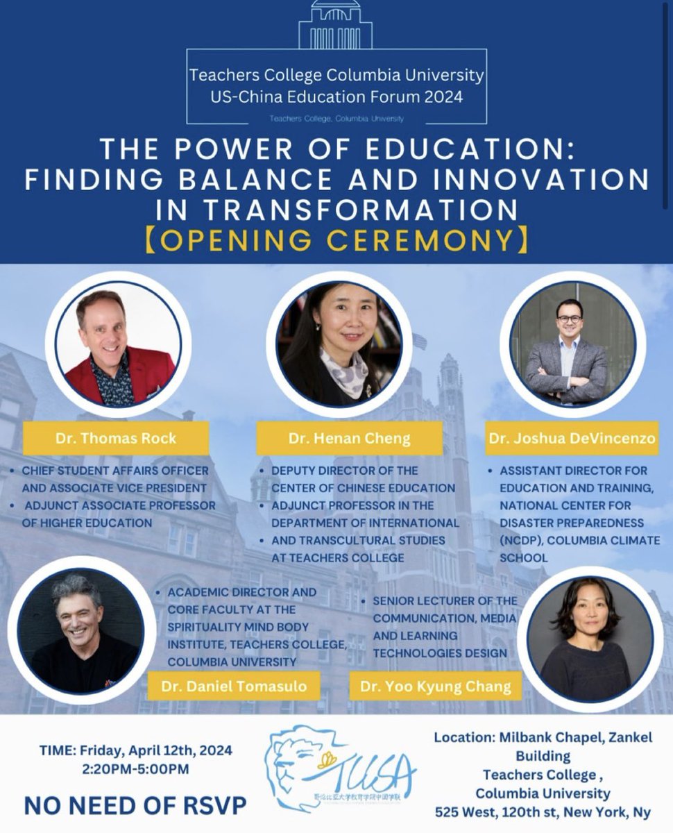 Looking forward to being part of tomorrow’s opening ceremony to discuss climate lifelong learning 🌎🌏@TeachersCollege @columbia_ncdp @columbiaclimate