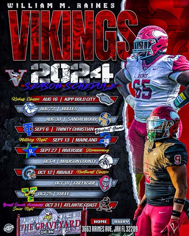 2024-2025 Raines Vikings Football Schedule. The Stage is Set!