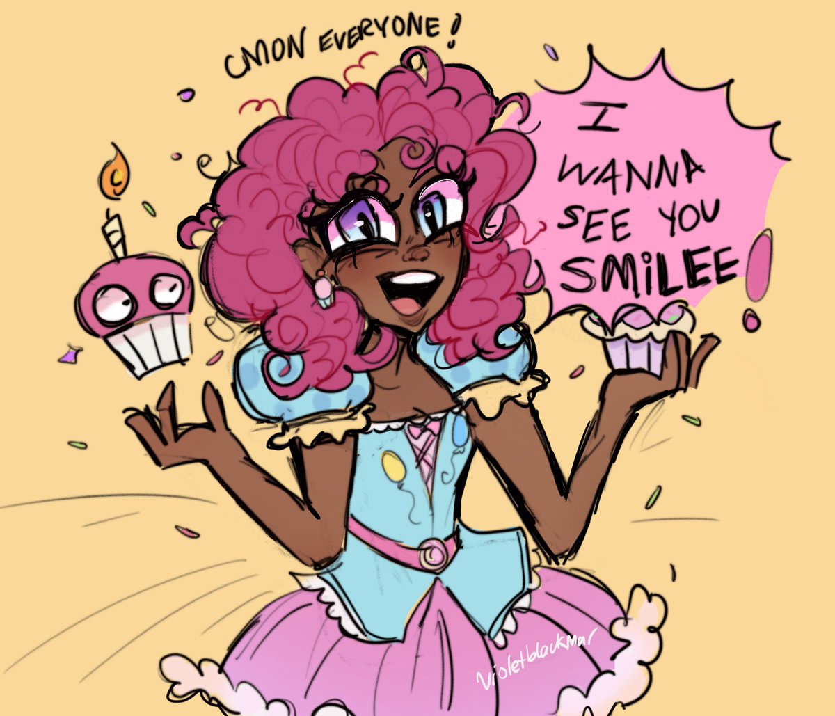 @ghost_drawz @VlVSlES Just to clear up misunderstanding, of ppl believing this is me saying pinkie can’t be black people her hair was straight as a kid-I was only answering the persons question. I’m black myself-P was my favorite bc she actually had hair like me. Anyways here’s a human pinkie I drew🩷