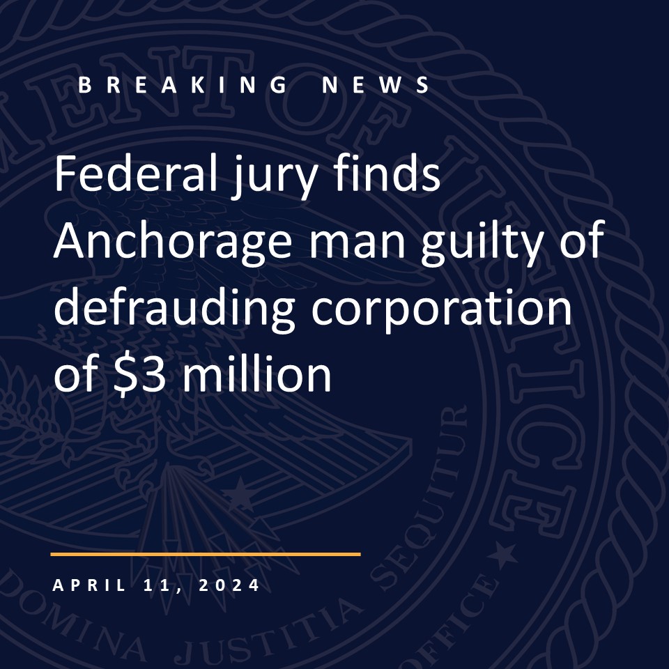 An Anchorage man was convicted of 24 criminal counts today for his participation in a scheme to defraud a corporation of millions of dollars. justice.gov/usao-ak/pr/fed…