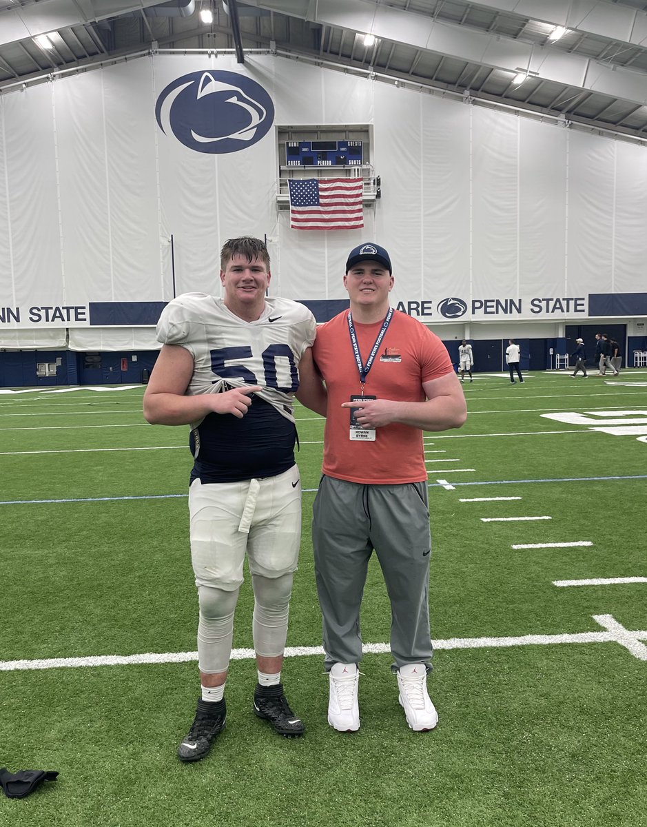 My dad and I had a great time at practice today, thank you for having us! Can’t wait to be back for my official visit in June! #WEARE @PennStateFball @coachjfranklin @CoachTrautFB @CoachAhmadPSU @cousins_cooper @Joespags12 @ionafootball @RivalsFriedman @adamgorney @EdOBrienCFB