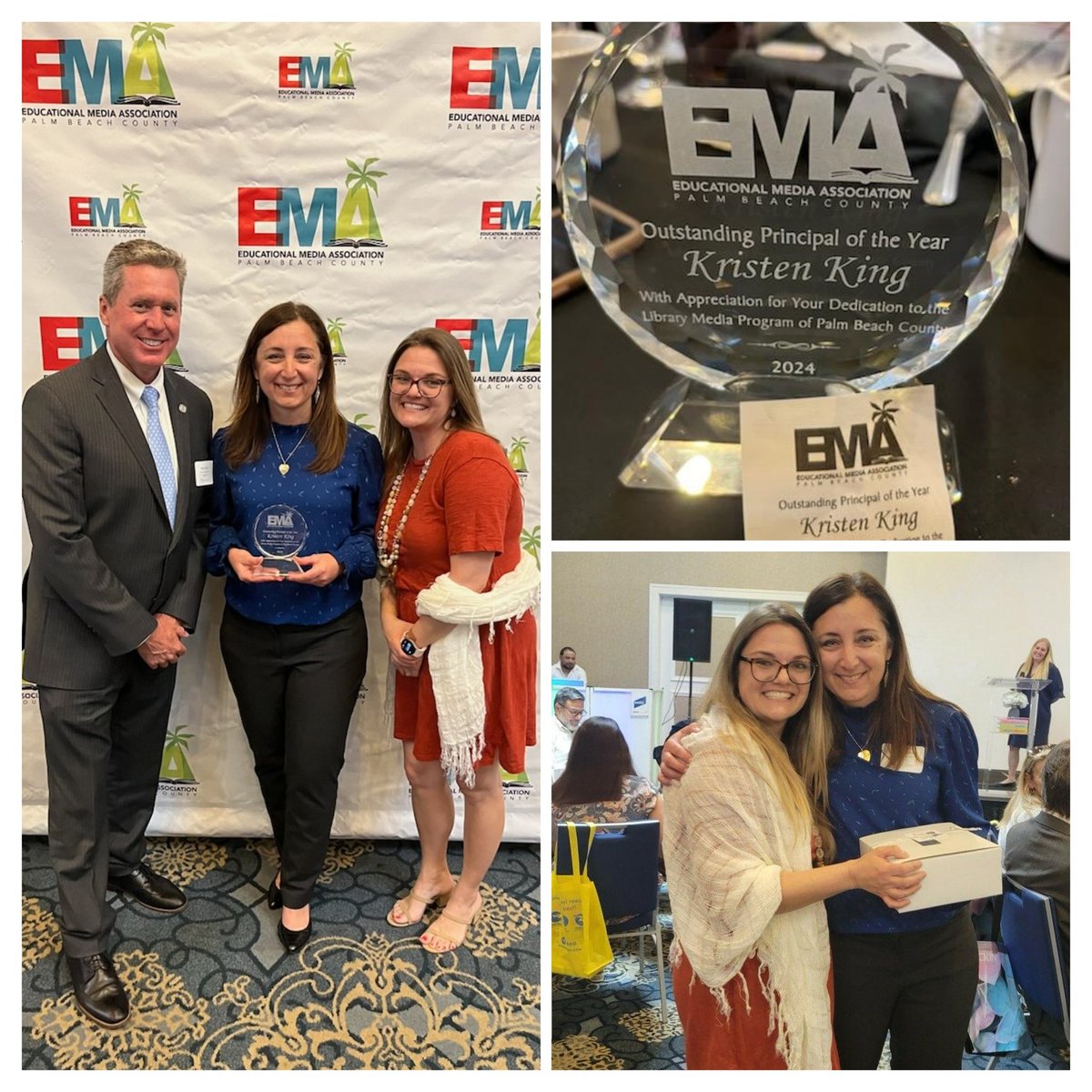 What a night! My principal is @emapbc's Outstanding Principal of the Year!!! 🎉🥳🙌👏 Her unwavering support of our library program & my role in our school community has made such an immense impact. Well deserved @JTE_Principal! ❤️🌟 #TigersReachingNewHeights #lovemylibraryPBCSD