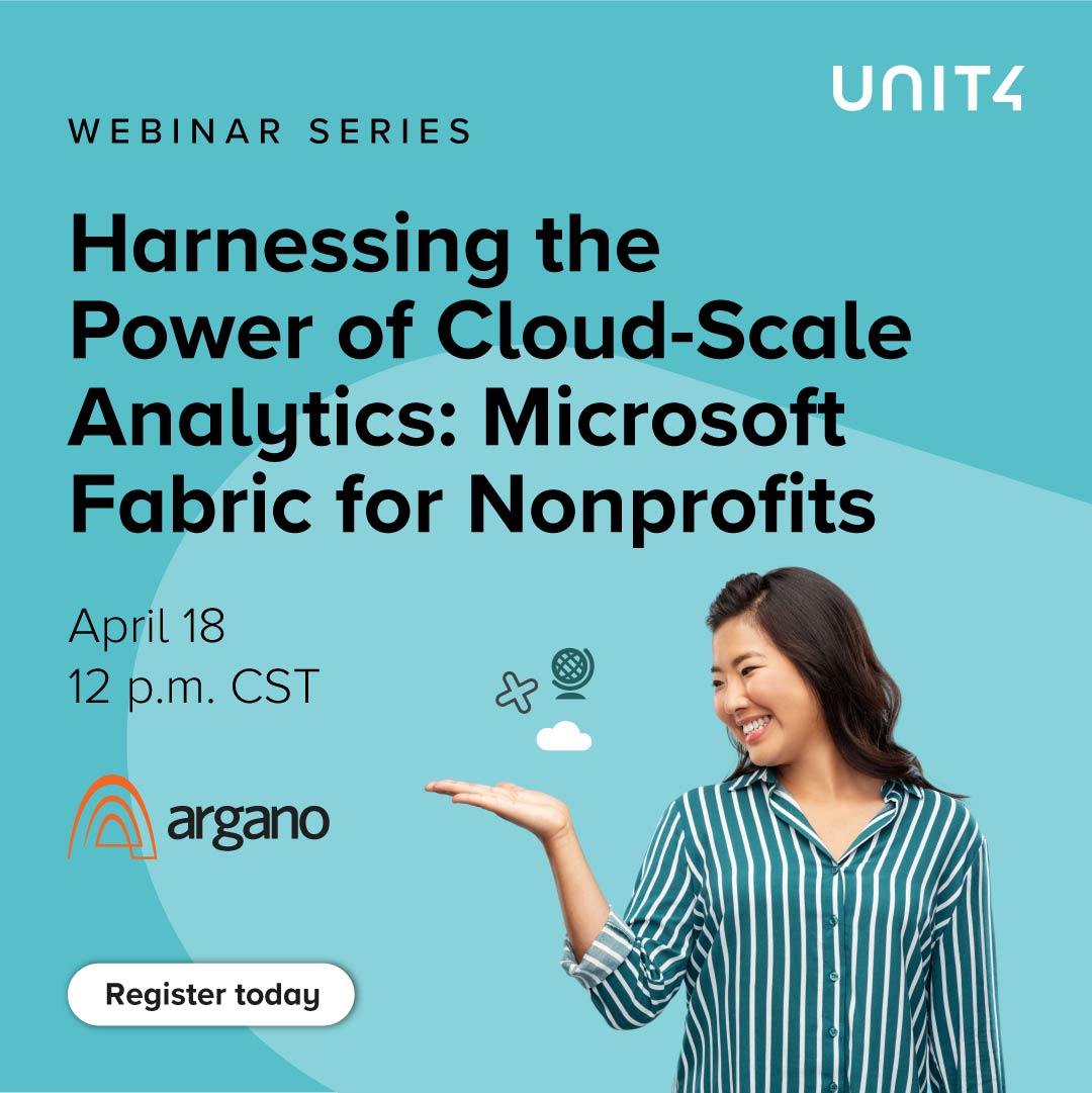 Join us on April 18th for the 2nd part of our 3-part webinar series with @argano. Don't miss this opportunity to harness the power of #data and achieve greater impact in your community.🚀 🔗 bit.ly/43R9oeN #Unit4 #webinar #datamanagement #cloud #tech