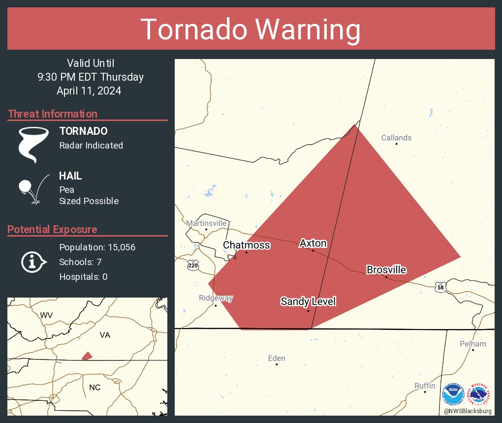 Tornado Warning including Chatmoss VA, Sandy Level VA and Brosville VA until 9:30 PM EDT