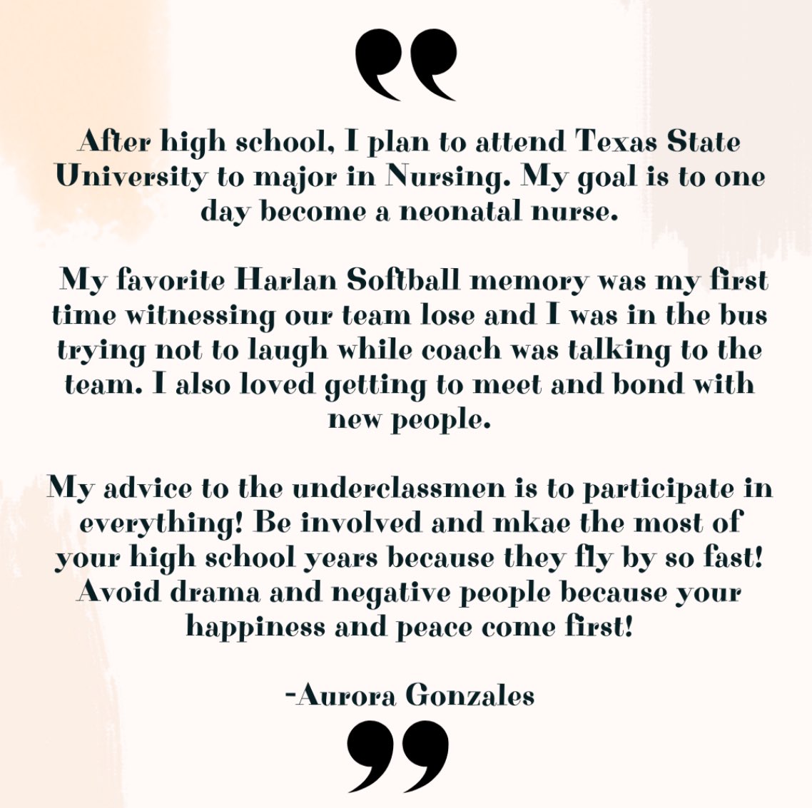 Finishing up tonight on our Senior Spotlight, manager, Aurora Gonzales 🦅 WE LOVE YOU, AURORA! ✨