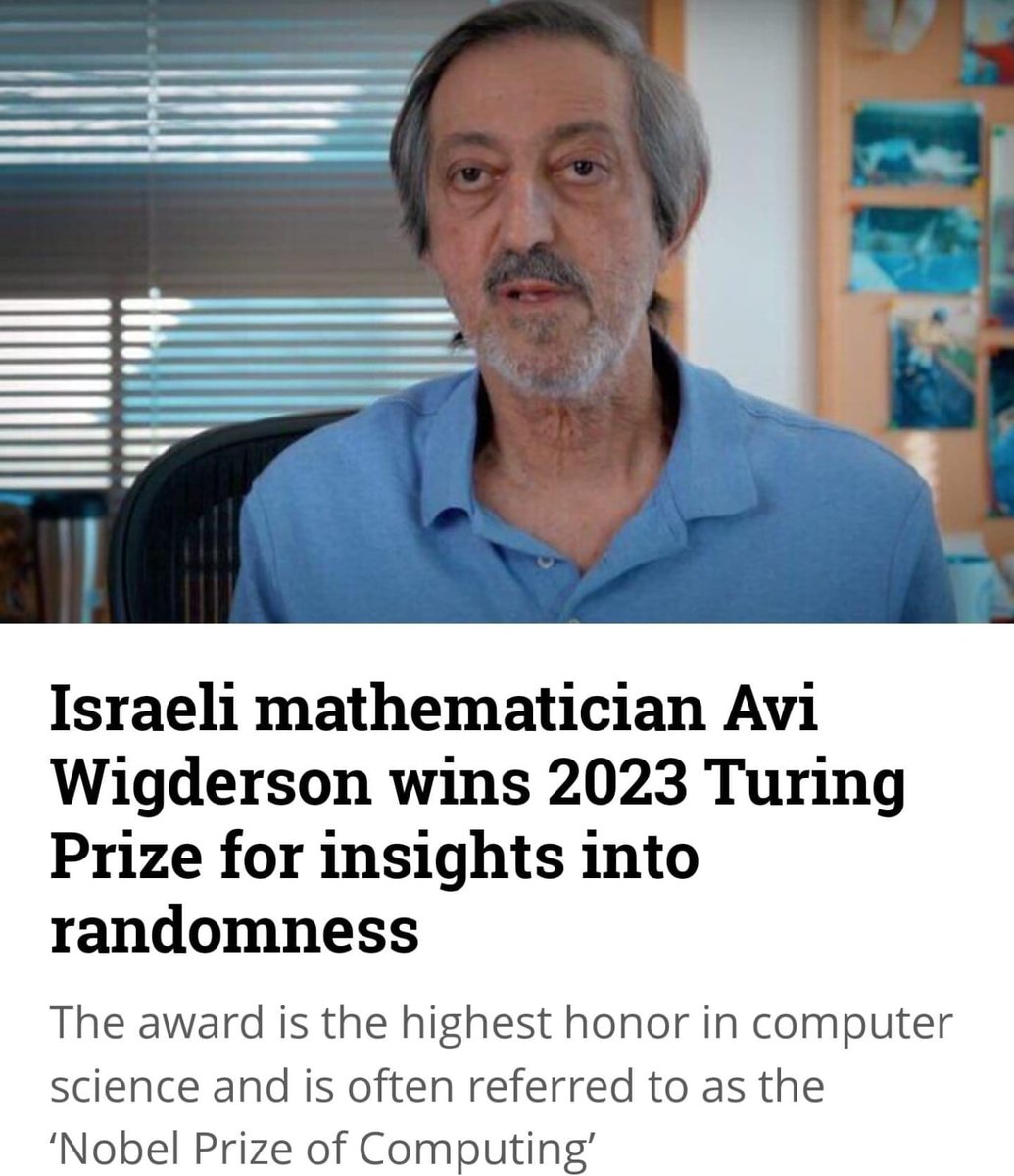 Israeli mathematician Avi Wigderson wins $1 million Turing Prize for insights into randomness.