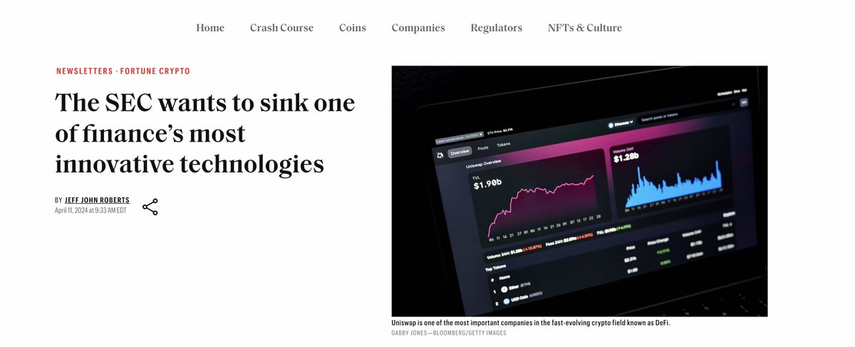 1/ Mainstream media coverage of crypto is improving immensely @jeffjohnroberts @FortuneMagazine coverage of our wells notice is a perfect example with quotes like 'This is precisely the sort of cutting-edge startup that should be hailed as a U.S. success story.'…