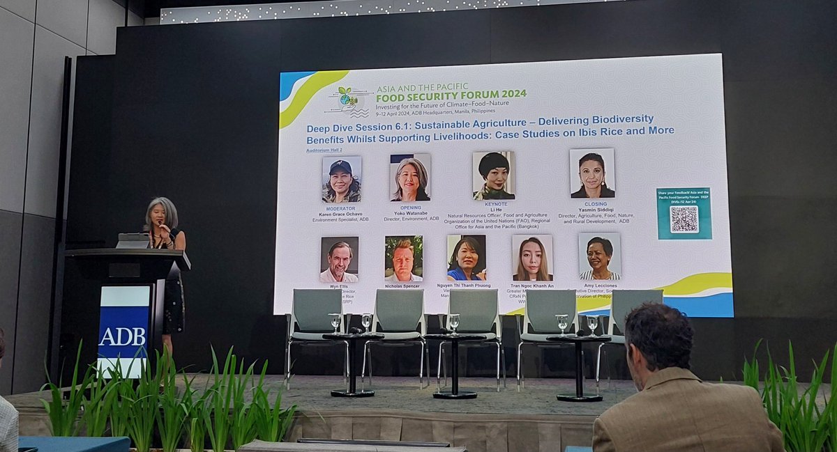 The session is opened by @YokoW_ADB highlighting that agriculture is both a cause and the solution to biodiversity loss. We need to learn from past lessons on nature-based solutions in rice and other crops, and see how we can upscale them #ADBFOODSECURITY24