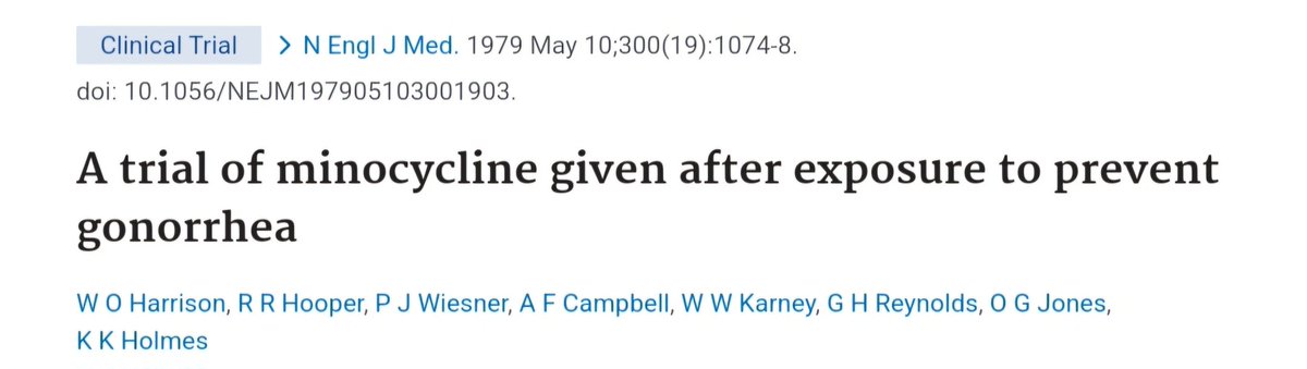 Por cierto, el uso de tetraciclinas como tratamiento profiláctico de infecciones de transmisión sexual se conoce desde la década de los 70's... No es nada nuevo...