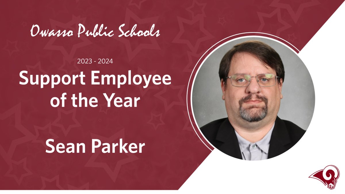 Congratulations to Sean Parker, the 2024 OPS Support Employee of the Year! Thank you to Sean and to each of our finalists for their crucial work to support Owasso Public Schools! #RamPride #RamFam