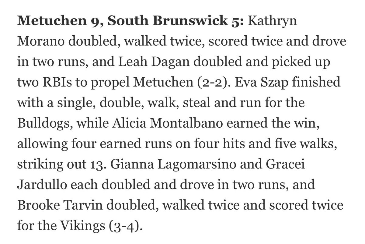 Bounced back & got the win over South Brunswick, 9-5.🙌 Great game played by both teams in the rain!🌧️

Home vs. Spotswood tomorrow. 4pm
See U then! #metuchensoftball 🐾🥎💙