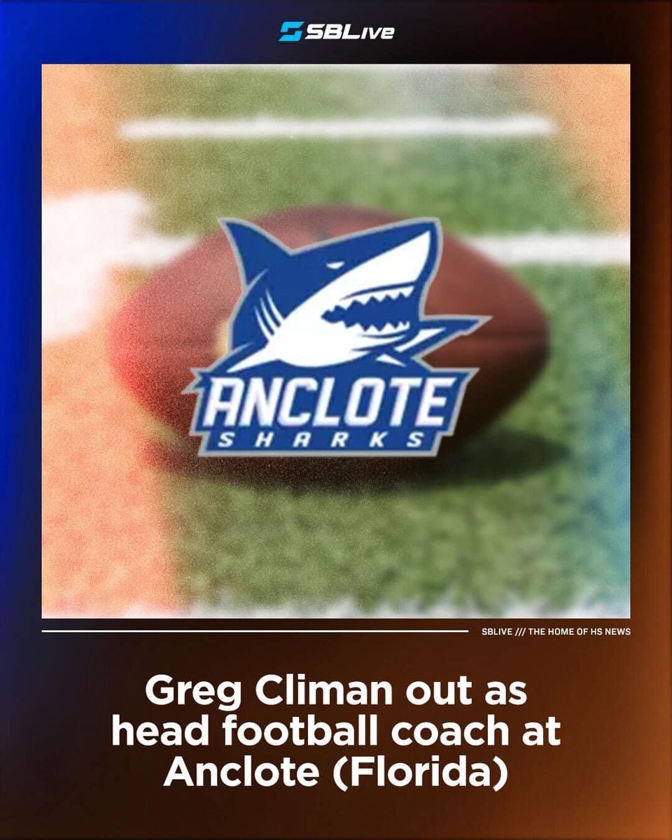 Greg Climan announced he and Anclote agreed on a mutual parting as the head football coach. Climan finishes his time with the Sharks after two seasons and ends with an overall record of 2-18 😬 highschool.athlonsports.com/florida/2024/0…