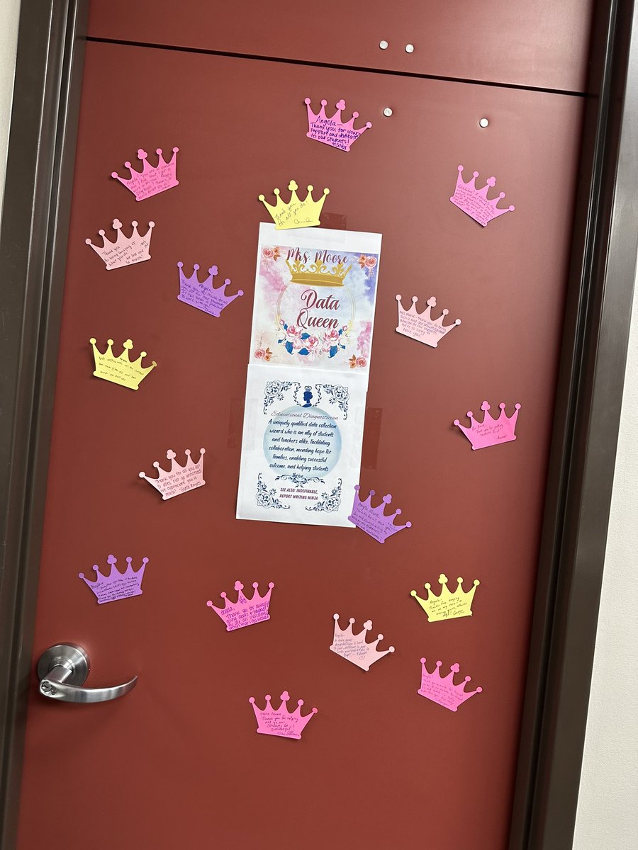 MJanezich's tweet photo. Loved getting to celebrate our Diagnosticians (aka… our data queens) today!! Thank you for all that you do. We love you! 
👑🩷💜💛 #TJHSDiags #theydeserveallthetreats #ReportWritingNinjas https://t.co/y1v77CSFrl