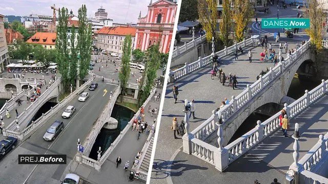 In 2007, Zoran Janković, the mayor of Ljubljana, was slapped and mobbed by protesters for proposing to make downtown car-free. It’s been so wildly successful that a recent survey of city residents showed that 97% of residents supported keeping the streets car-free.